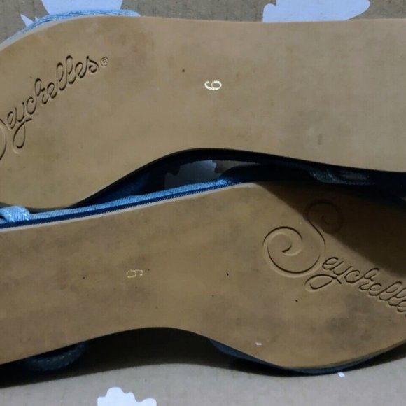 Seychelles Plateau Denim Ankle Strap Flats Sz 6 Anthropologie ~ Like New! - Picture 8 of 12